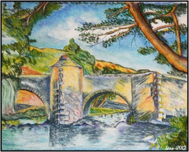 Painting titled "pont-de-saurier-2-p…" by Patrice Bailly (stan), Original Artwork, Pastel