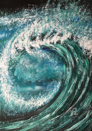 Картина под названием "WAVE" - Natalia Stanova, Подлинное произведение искусства, Масло Установлен на Деревянная рама для но…