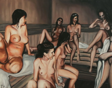 Malerei mit dem Titel "Sauna" von Stanimir Stoykov, Original-Kunstwerk, Öl