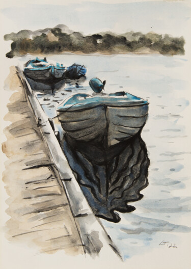 Painting titled "Boat" by Stanimir Stoykov, Original Artwork, Watercolor