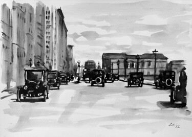 Painting titled "Retro cityscape 2" by Stanimir Stoykov, Original Artwork, Watercolor