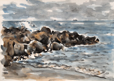 Painting titled "Seascape" by Stanimir Stoykov, Original Artwork, Watercolor