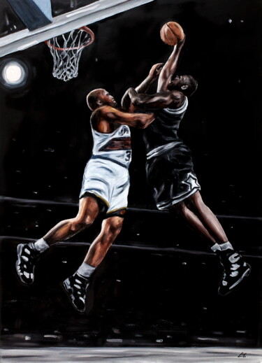 Painting titled "Basketball players.…" by Stanimir Stoykov, Original Artwork, Oil