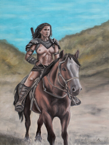 Painting titled "Amazon warrior ridi…" by Stanimir Stoykov, Original Artwork, Oil