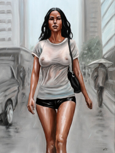 Pintura intitulada "Walking in the rain" por Stanimir Stoykov, Obras de arte originais, Óleo