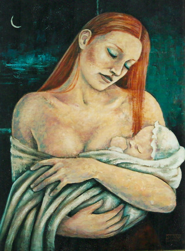 Painting titled "Maternity" by Stanislao, Original Artwork, Oil