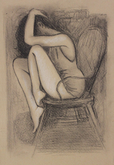Drawing titled "Girl on a chair" by Stanislao, Original Artwork, Pencil