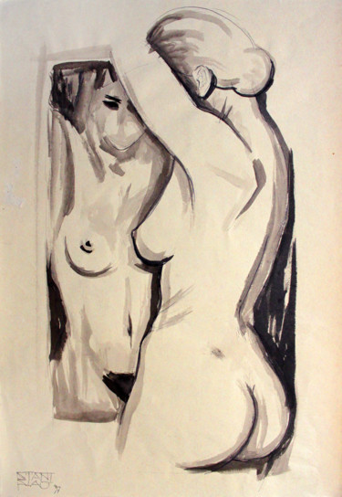 Zeichnungen mit dem Titel "Mirror" von Stanislao, Original-Kunstwerk, Tinte