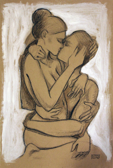 Tekening getiteld "The kiss" door Stanislao, Origineel Kunstwerk, Grafiet