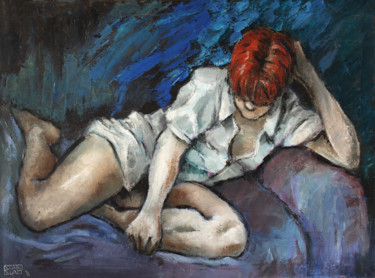Картина под названием "On the sofa" - Stanislao, Подлинное произведение искусства, Масло