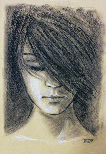 Drawing titled "Face" by Stanislao, Original Artwork, Charcoal