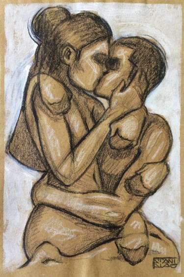 Drawing titled "The Kiss sketch" by Stanislao, Original Artwork, Graphite