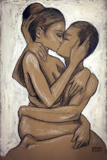 Drawing titled "The Kiss 2" by Stanislao, Original Artwork, Graphite