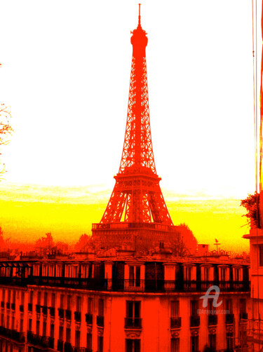 Photographie intitulée "Red Eiffel tower" par Stanislas Dabrowicz, Œuvre d'art originale, Photographie numérique