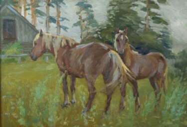 Painting titled "Horses" by Stanislav Antipov, Original Artwork