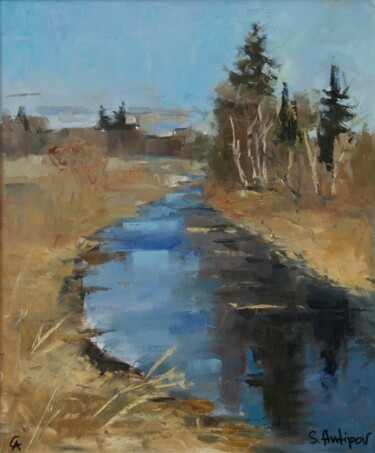 Painting titled "Landscape" by Stanislav Antipov, Original Artwork, Oil