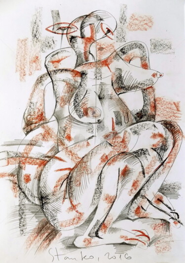 Zeichnungen mit dem Titel "Act-VII" von Stanislav Bojankov, Original-Kunstwerk, Kohle