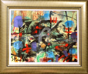 Картина под названием "Abstract landscape" - Stanislav Bojankov, Подлинное произведение искусства, Акрил Установлен на картон