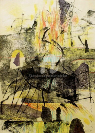 Malerei mit dem Titel "Abstract landscape-…" von Stanislav Bojankov, Original-Kunstwerk, Kohle