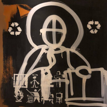 Painting titled "Jesus v2" by Stanislav Dasiukevich, Original Artwork, Spray paint Mounted on Wood Stretcher frame