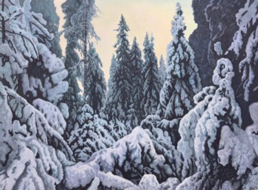 Peinture intitulée "Зимний вечер в Линд…" par Stanislav Dulatov, Œuvre d'art originale, Tempera