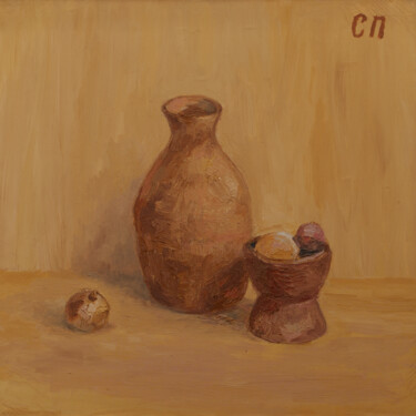 Peinture intitulée "Крынка, ваза и манд…" par Stanislav Polikarpov, Œuvre d'art originale, Huile