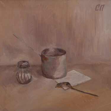 Peinture intitulée "Ковш, солонка и вил…" par Stanislav Polikarpov, Œuvre d'art originale, Huile