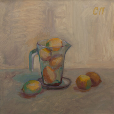 Картина под названием "Кувшин и лимоны" - Станислав Поликарпов, Подлинное произведение искусства, Масло