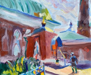 Картина под названием "Поморский дворик на…" - Станислав Поликарпов, Подлинное произведение искусства, Масло