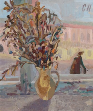 Картина под названием "Натюрморт с букетом" - Станислав Поликарпов, Подлинное произведение искусства, Масло