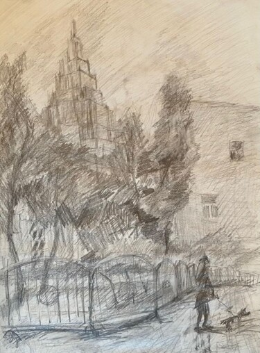 Dessin intitulée "Оружейный переулок,…" par Stanislav Polikarpov, Œuvre d'art originale, Crayon