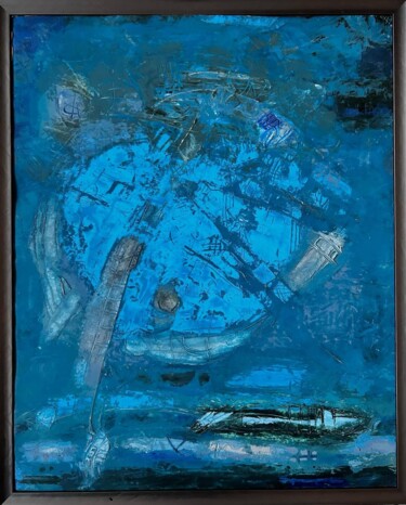 Painting titled "Blue space" by Stanislav Yushkov, Original Artwork, Oil Mounted on Wood Stretcher frame