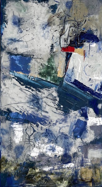 Painting titled "River roll" by Stanislav Yushkov, Original Artwork, Encaustic Mounted on Wood Panel