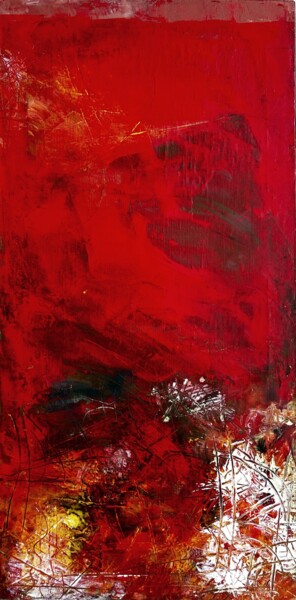 Painting titled "Red sunset" by Stanislav Yushkov, Original Artwork, Encaustic Mounted on Wood Stretcher frame