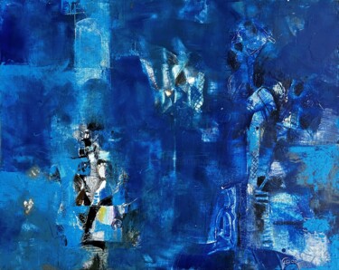 Painting titled "In blue, series" by Stanislav Yushkov, Original Artwork, Encaustic Mounted on Wood Stretcher frame