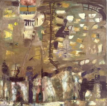 Pittura intitolato "Evening courtyard" da Stanislav Yushkov, Opera d'arte originale, Olio Montato su Telaio per barella in l…