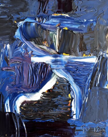 Painting titled "Waterfalls" by Stanislav Yushkov, Original Artwork, Oil Mounted on Wood Stretcher frame