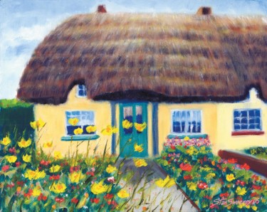 Painting titled "Adare Cottage" by Stan Sweeney, Original Artwork, Oil Mounted on Wood Stretcher frame