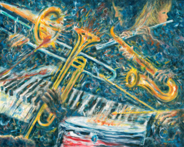 Peinture intitulée "Musicians" par Stan Sweeney, Œuvre d'art originale, Huile Monté sur Châssis en bois