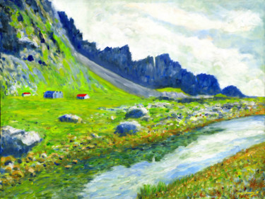 Schilderij getiteld "Iceland Stream" door Stan Sweeney, Origineel Kunstwerk, Olie