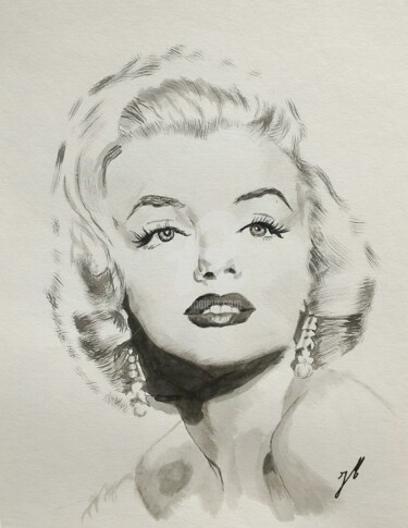 Peinture intitulée "Marilyn Monroe" par Joel Massau, Œuvre d'art originale, Encre