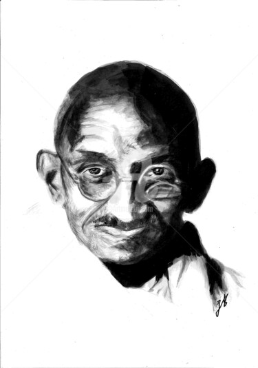 Pittura intitolato "Gandhi" da Joel Massau, Opera d'arte originale, Inchiostro