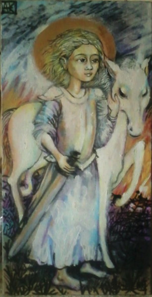 Painting titled "Angel warrior" by Aliona Starodubtseva, Original Artwork, Acrylic