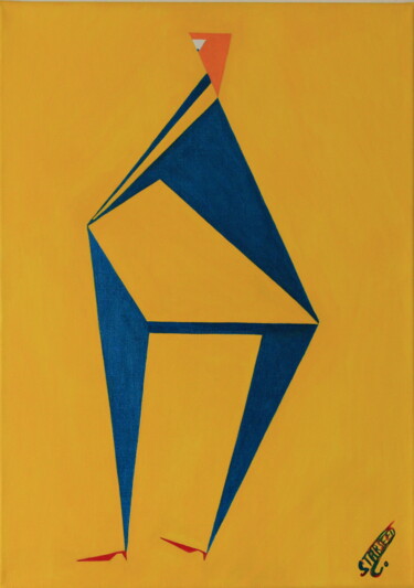 Schilderij getiteld "L'homme inquiet" door Starseed, Origineel Kunstwerk, Acryl Gemonteerd op Frame voor houten brancard