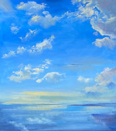 Painting titled "The clouds." by Startistgallery, Original Artwork, Oil Mounted on Wood Stretcher frame