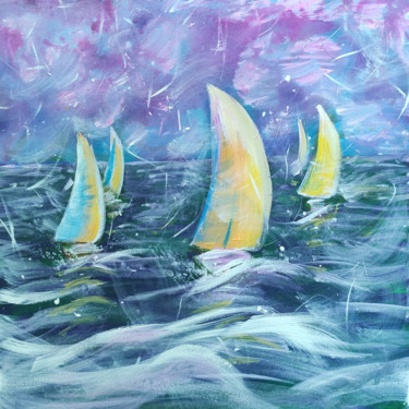 Painting titled "REGATTA very peri s…" by Stasy Vo, Original Artwork, Acrylic Mounted on Wood Stretcher frame