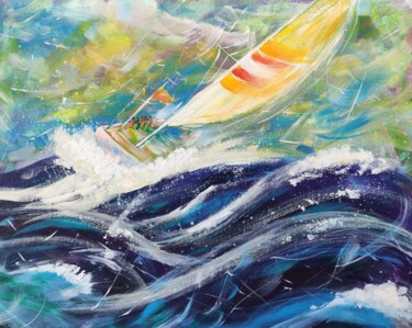 Painting titled "YACHT driven by Sea…" by Stasy Vo, Original Artwork, Acrylic