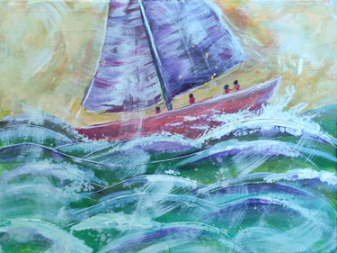 Painting titled "SAILBOAT on the Wav…" by Stasy Vo, Original Artwork, Acrylic