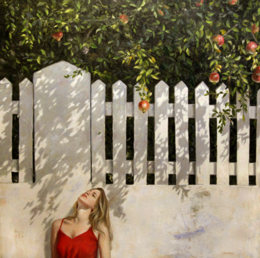 Painting titled "The house with pome…" by Stathis Koukopoulos, Original Artwork, Oil