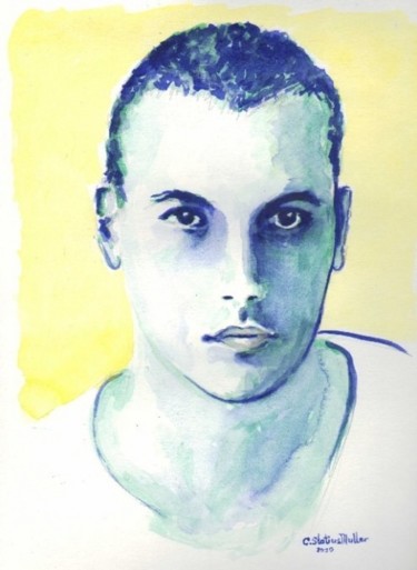 Peinture intitulée "Portrait Bleu sur F…" par Cornelie Statius Muller, Œuvre d'art originale, Huile